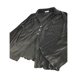 Zeagoo Women's Black Pleated Button-Down Shirt Long Sleeve Dressy Top size L